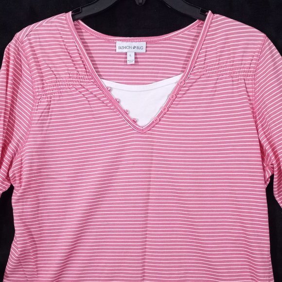 Fashion Bug Top Size Large Pink With White Stripes #1153 - Picture 2 of 4